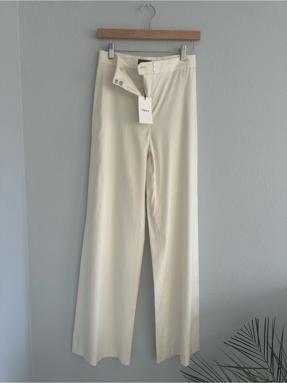 Theory Terena Wide Leg Linen Pants Shell White Size 0 NWT